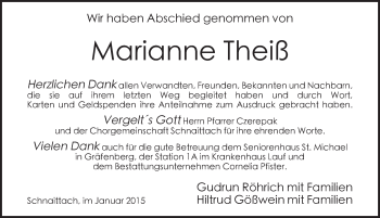 Traueranzeige von Marianne Theiß von Pegnitz-Zeitung